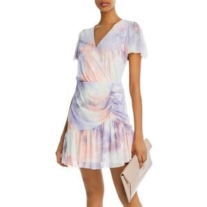 AQUA Flutter-sleeve Mesh Overlay Dress Size Small